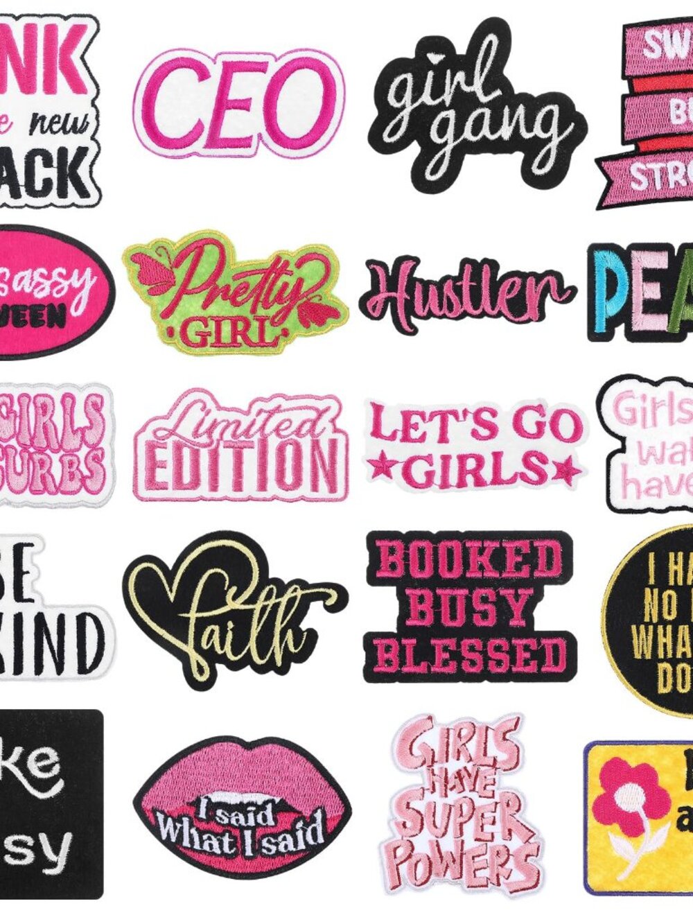Lyrow 20 Pcs Phrase Iron on Patches Hot Pink Patches for Hats Girls Power Embroi